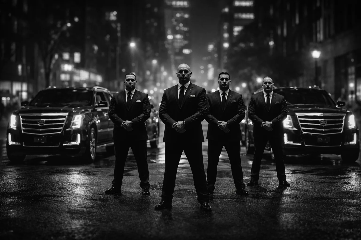 SIMO Security professionals standing in a coordinated formation at night